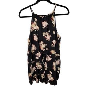 Sweet Wanderer Black Floral‎ Romper Halter Neck Pockets Large